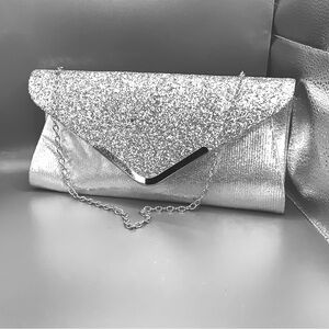 Silver glitter with chrome embellishment